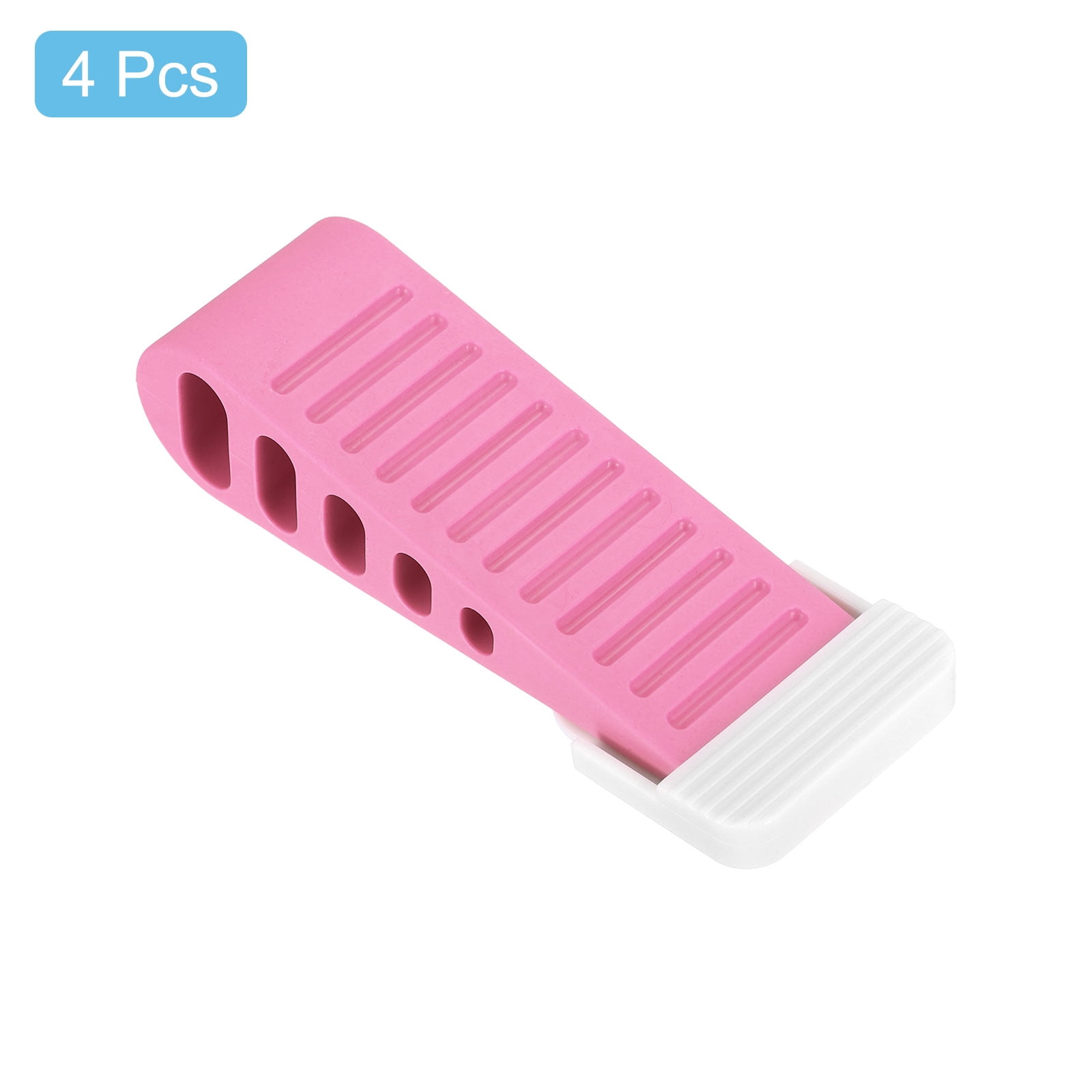 Uxcell 4 Pack 1.18" TPR Door Stoppers with Holder for Bottom Door Stop Wedge, Pink