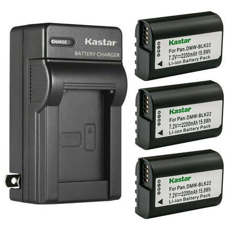 Kastar 3-Pack Battery and AC Wall Charger Replacement for Panasonic DMW-BLK22 Lithium-Ion Battery Panasonic DMW-BTC15 Battery Charger Panasonic Lumix DC-S5 DC-S5KK Mirrorless Digital Camera