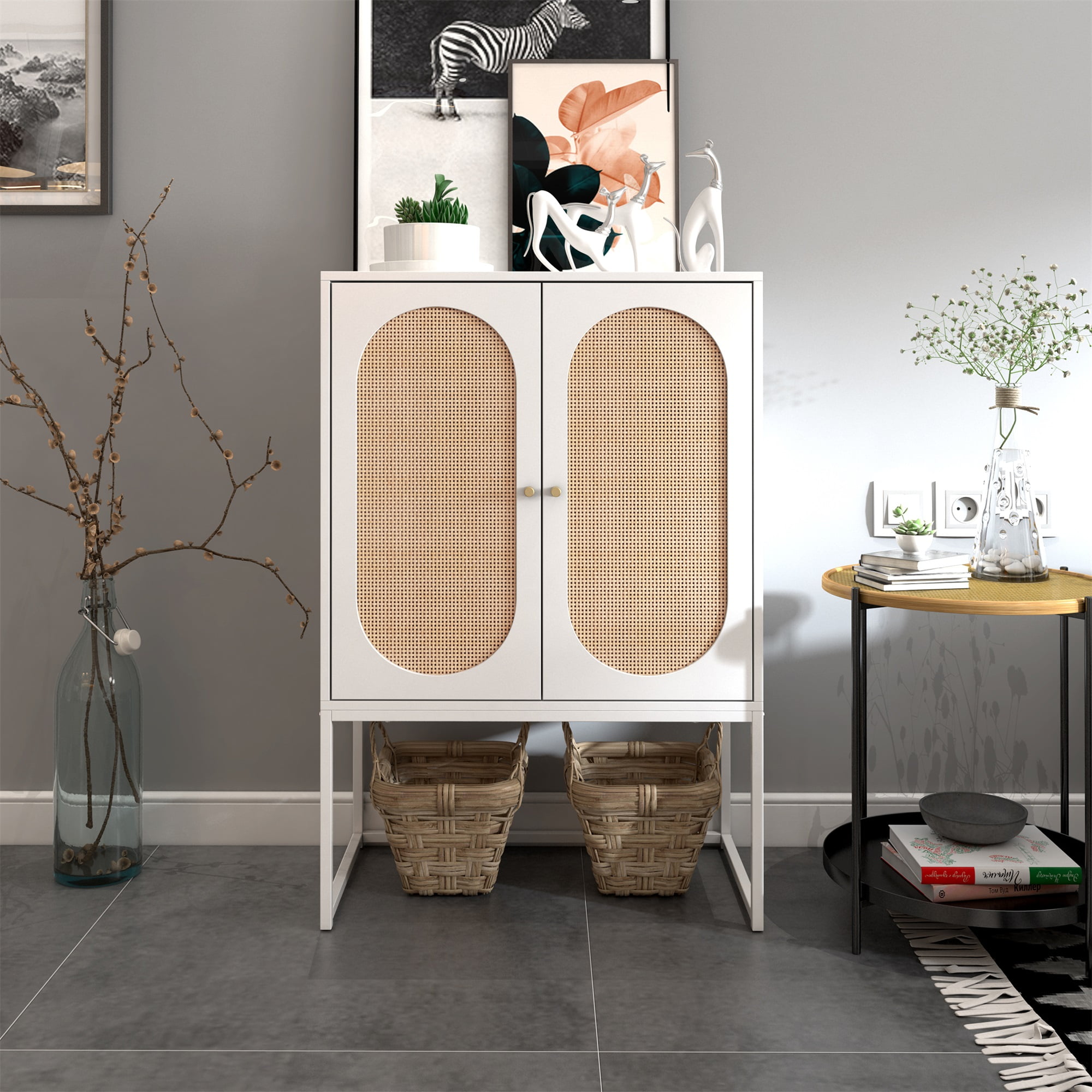 YYAo 2 Door Kitchen Cabinets, Easy Assembly Rattan Pantry Cabinets with Adjustable Shelf for Living Room Bedroom, White YYAo 2 Door Kitchen Cabinets, Easy Assembly Rattan Pantry Cabinets with Adjustable Shelf for Living Room Bedroom, White