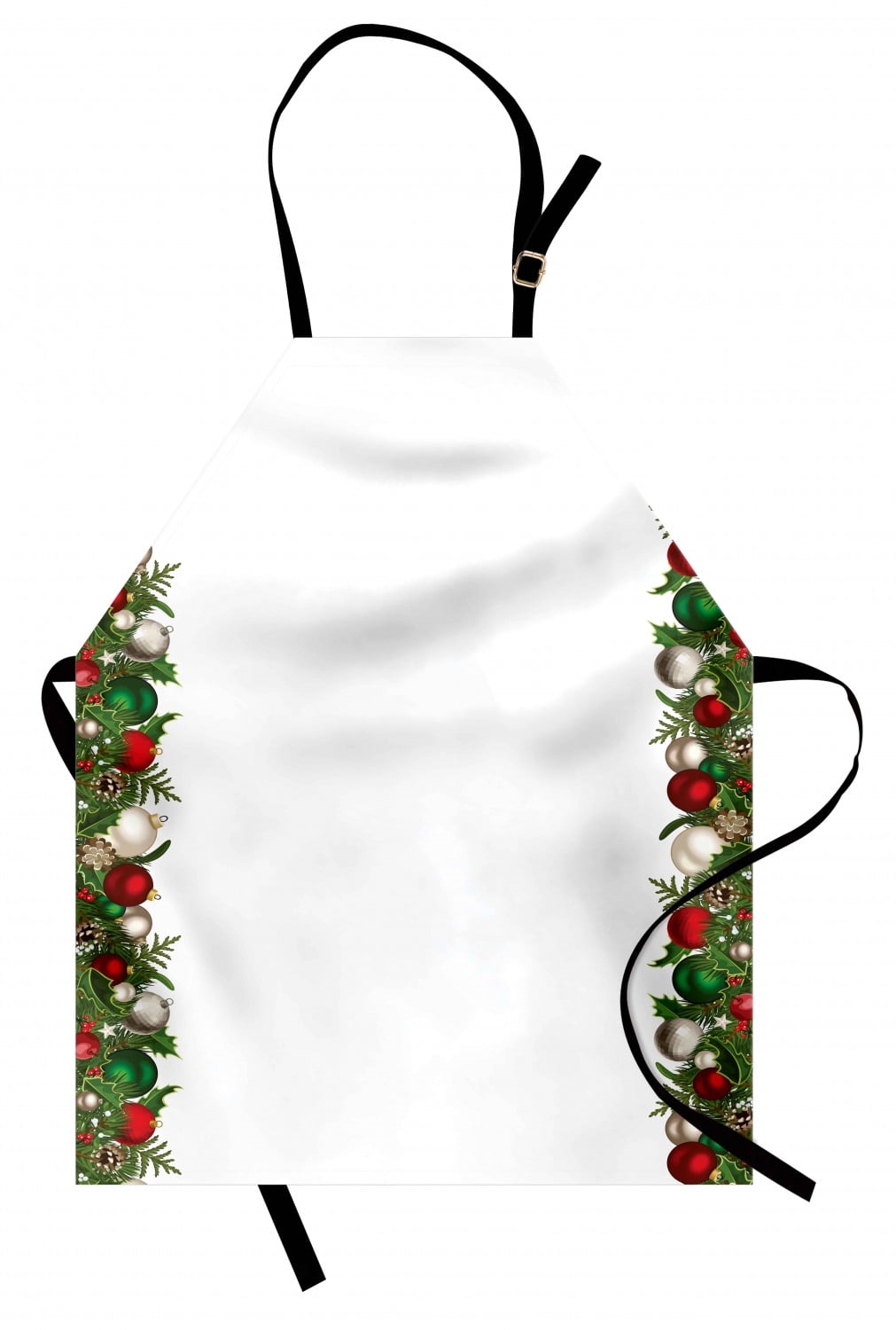 Christmas Apron Xmas Ornaments with Pine Spikes Red Berries Holiday Eve
