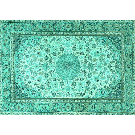 Ahgly Company Machine Washable Indoor Rectangle Medallion Turquoise Blue Traditional Area Rugs, 2' x 5'