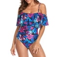 thumbnail image 3 of SWSMCLT Women's Sexy Bathing Suit One Piece Beach Ruffled Swimsuit Cheeky Hawaiian Backless Swimsuit Purple 4-6, 3 of 4