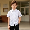 thumbnail image 5 of Ynynloco Boys Short Sleeve Dress Shirts Button Down Shirt Summer Kids School Uniform Shirts, Formal Button Up Shirt with Pocket 3-14 Years, 5 of 9