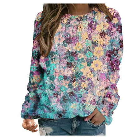 

Long Sleeve Shirts for Women Long Sleeve Shirts for Women Under Scrubs Fashion Casual Ladies Long Sleeve Round-Neck Printed Sweatshirt Blouse Pullover Top Long Sleeve Blouses Light Blue XL