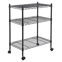 3-Tier Adjustable Shelving Unit, -Grade Steel Wire Shelving Rack with 3" Wheels, Heavy Duty Storage Shelves for Garage, Kitchen, Living Room, 24" W x 14" D x 32.75" H, Black
