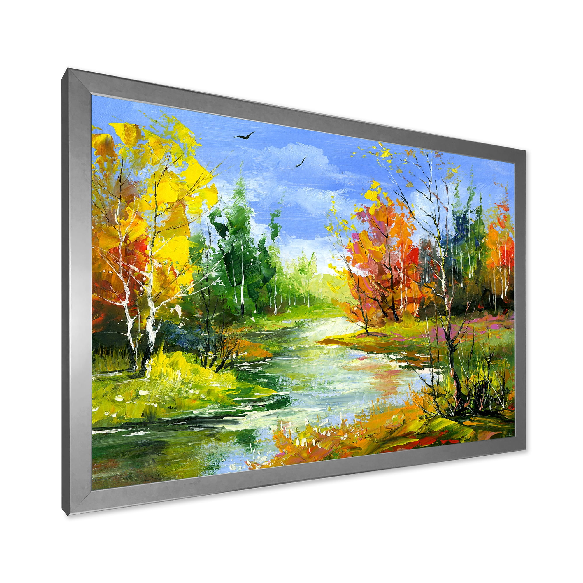 Designart 'Autumn Landscape With Forest and River' Lake House Framed Art Print