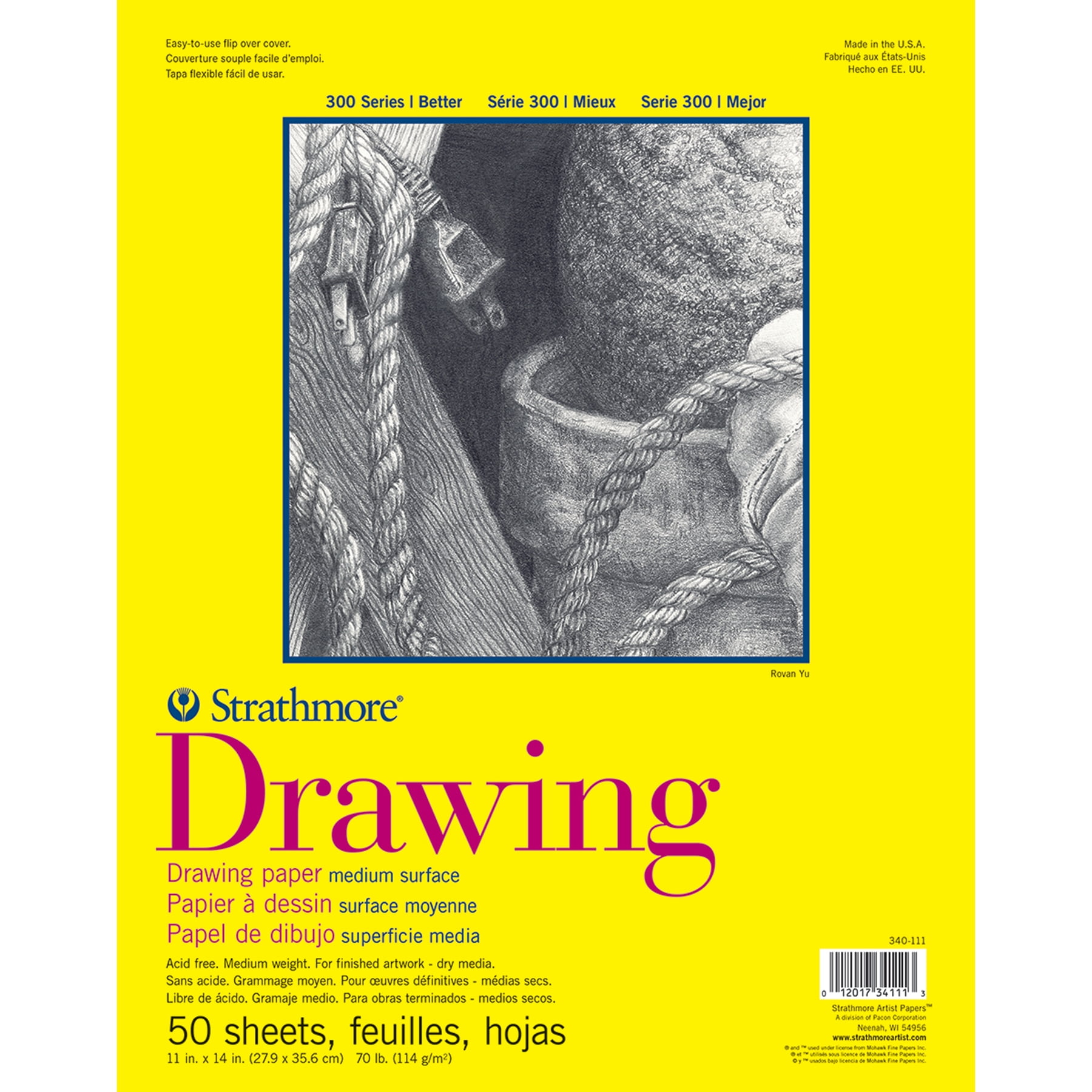 Strathmore 300 Series Drawing Pad, Glue Binding, 50 Sheet, 11x14 inch, Pack of 2