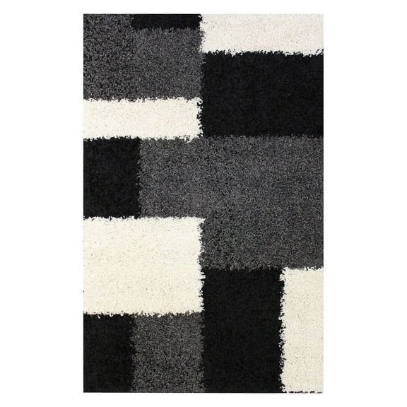 Well Woven Madison Shag Cubes Black Thick Shag 3'3" x 5'3" Area Rug