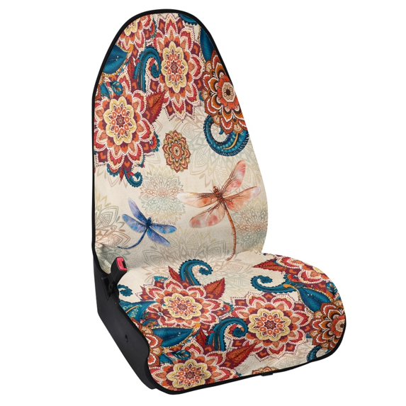 XYZCANDO Floral Dragonfly Car Seat Towel Cover - Waterproof Sweatproof Seat Protector with Moisture-Wicking Microfiber for Cars, SUVs & Trucks