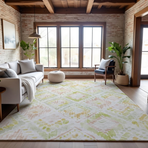 Addison Rugs Mayfield Premium Machine Washable Transitional Geometric Pink Rectangle Rug, 10' x 14'
