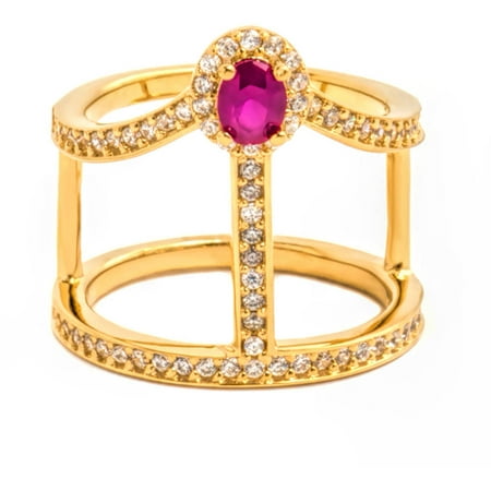 Pori Jewelers CZ 18kt Gold-Plated Sterling Silver Fancy Ring, Assorted Colors