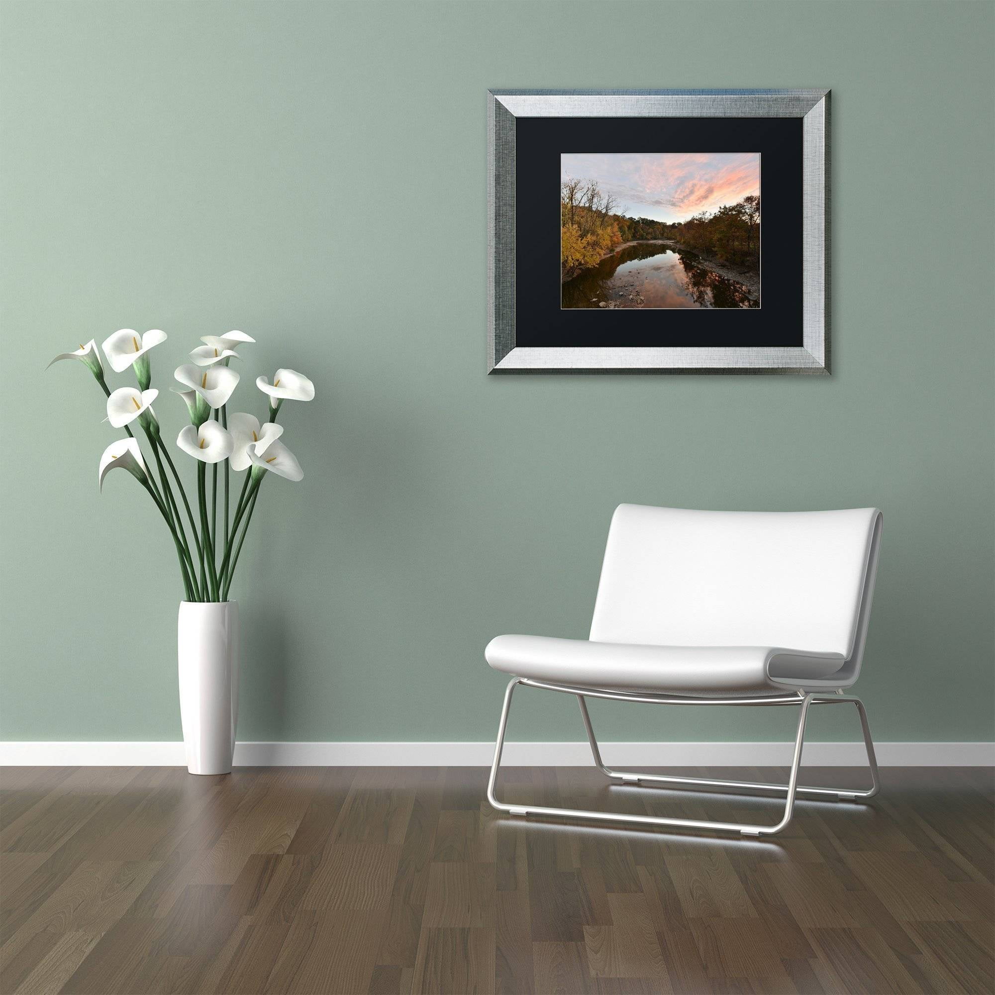 Trademark Fine Art "Rocky River Autumn Sunset" Canvas Art by Kurt Shaffer, Black Matte, Silver Frame