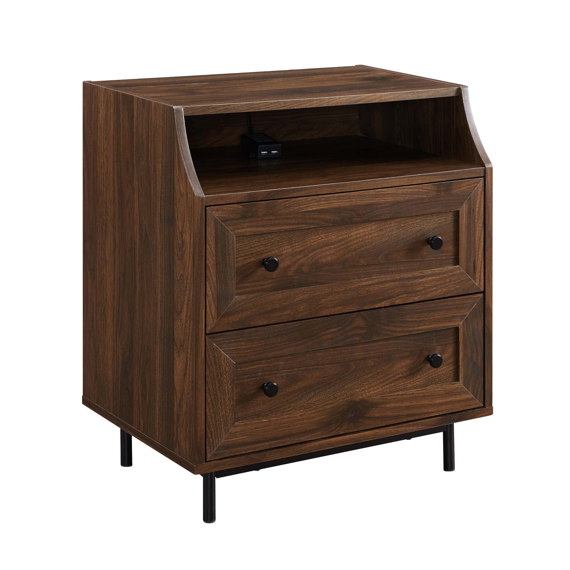 Manor Park Modern 2 Drawer Nightstand With Usb Port Dark Walnut