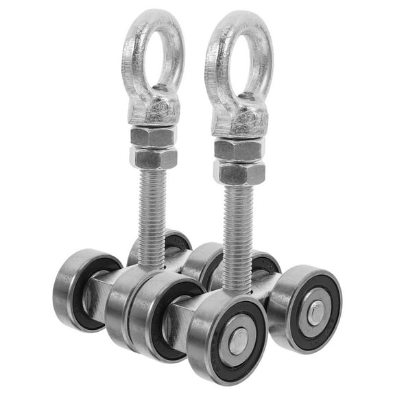 Hemoton 2 Sets  Sliding Door Hardware 4 Wheel Silent Trolley Assembly Rollers Four Bearing Trolley With Bolt And Lifting Eye Nuts