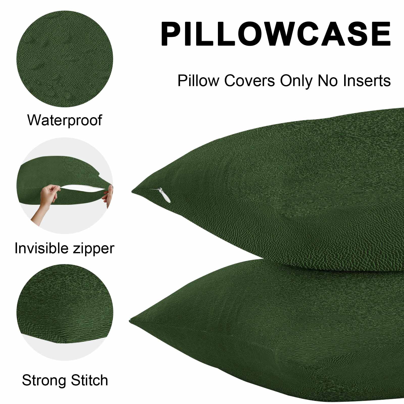 Solid Dark Green Outdoor Pillow Covers 26x26 Inch Throw Pillow Covers Set of 2 Waterproof Decorative Pillow Cases Retro Minimalism Abstract Denim Texture Cushion Covers for Patio Furniture Garden