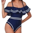 thumbnail image 2 of Neinkie Women's One Piece Swimsuit Vintage Off Shoulder Ruffled Bathing Suits, 2 of 7