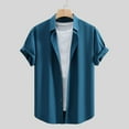 thumbnail image 2 of VSSSJ Men's Summer Shirts Short Sleeve Casual Relaxed Fit Shirts Button Down Comfy Lapel Collar Solid Color Beach Wedding Shirt Blue XXL, 2 of 4