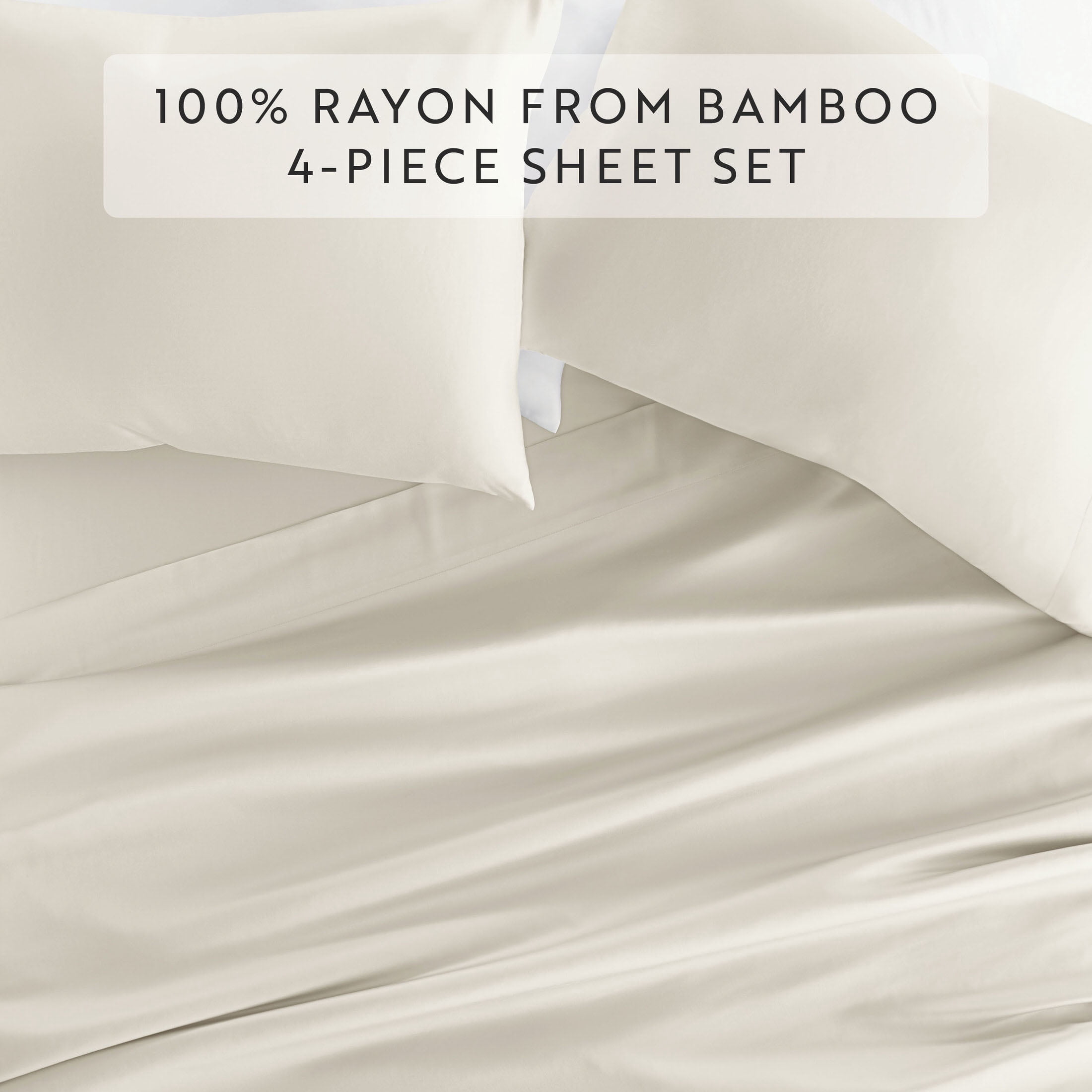 Noble Linens Rayon from Bamboo 4 Piece Luxury Bed Sheet Set, Ivory, Queen