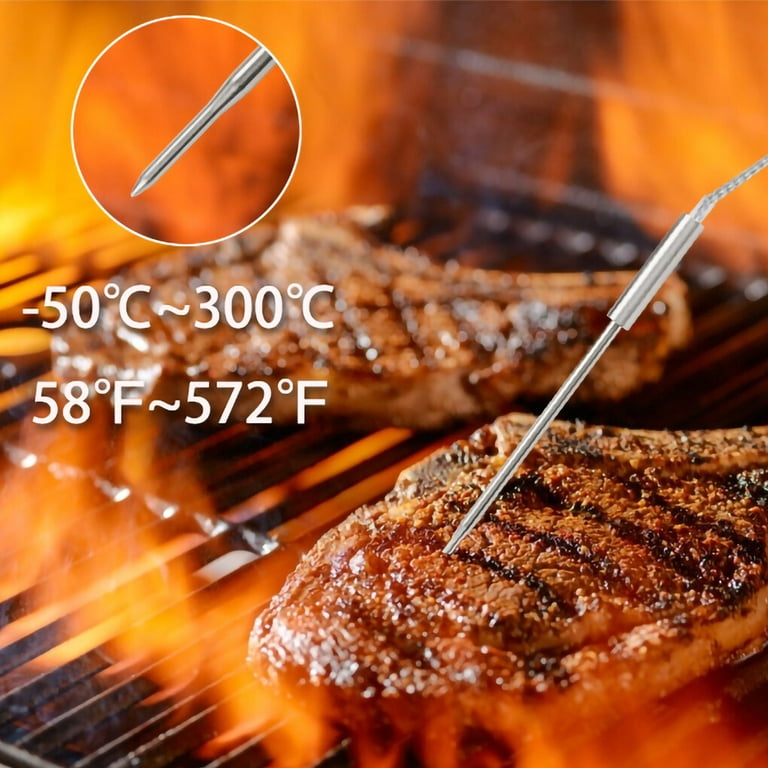 Wireless Meat Thermometer Battery Operated Waterproof Stainless Steel Probe  Barbeque Temperature Meter Alarm