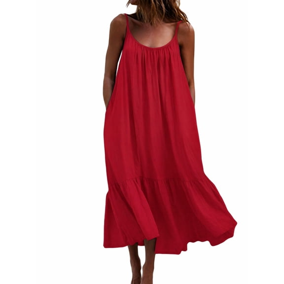 Long Dress for Women Plus Size Summer Sundress With Pockets Sleeveless Party Dress Scoop Neck Night Gowns Dresses Sleepwear Pajama Nightdress