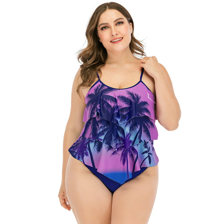 Sidefeel Women's Plus Size Tankini Swimsuits Two Piece Solid Color