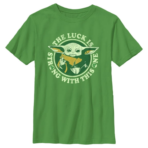 Boy's Star Wars: The Mandalorian St. Patrick's Day Grogu Luck is Strong with this One Distressed Graphic Tee Kelly Green X Small