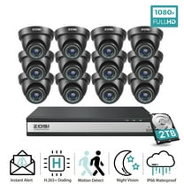 ZOSI 1080P H.265  HD 16 Channel Security Camera System 1080p with 2TB HDD and 12 x 1080p CCTV Dome Camera Outdoor Indoor, 80ft Night Vision, Remote Access