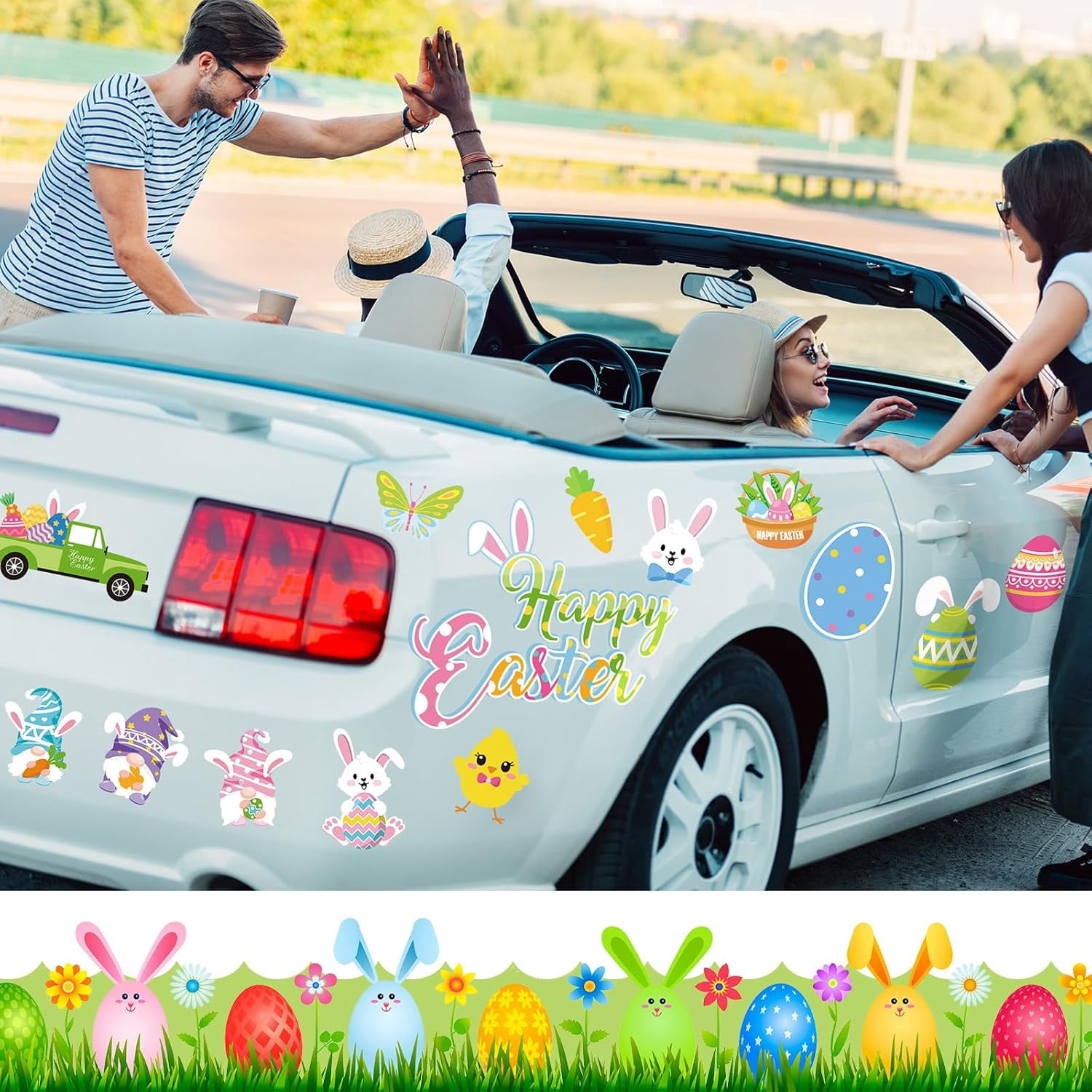 Easter Garage Door Magnets Decorations Kit - 25 Pcs Magnetic Easter Egg Bunny Gnome Designs For Refrigerator And Indoor Outdoor Holiday Decoration