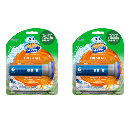 Scrubbing Bubbles Fresh Brush - (2 pack) Scrubbing Bubbles Fresh Gel Toilet Cleaning Stamp, Citrus, Dispenser with 6 Stamps