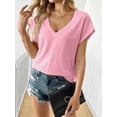 thumbnail image 2 of Camiseta Tankaneo para mujer, cuello en V profundo, corte holgado, color rosa, 2 of 7
