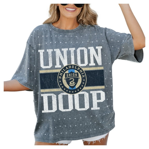 Women's-Gameday Couture  Gray Philadelphia Union Oversized Mini Rhinestone Classic T-Shirt
