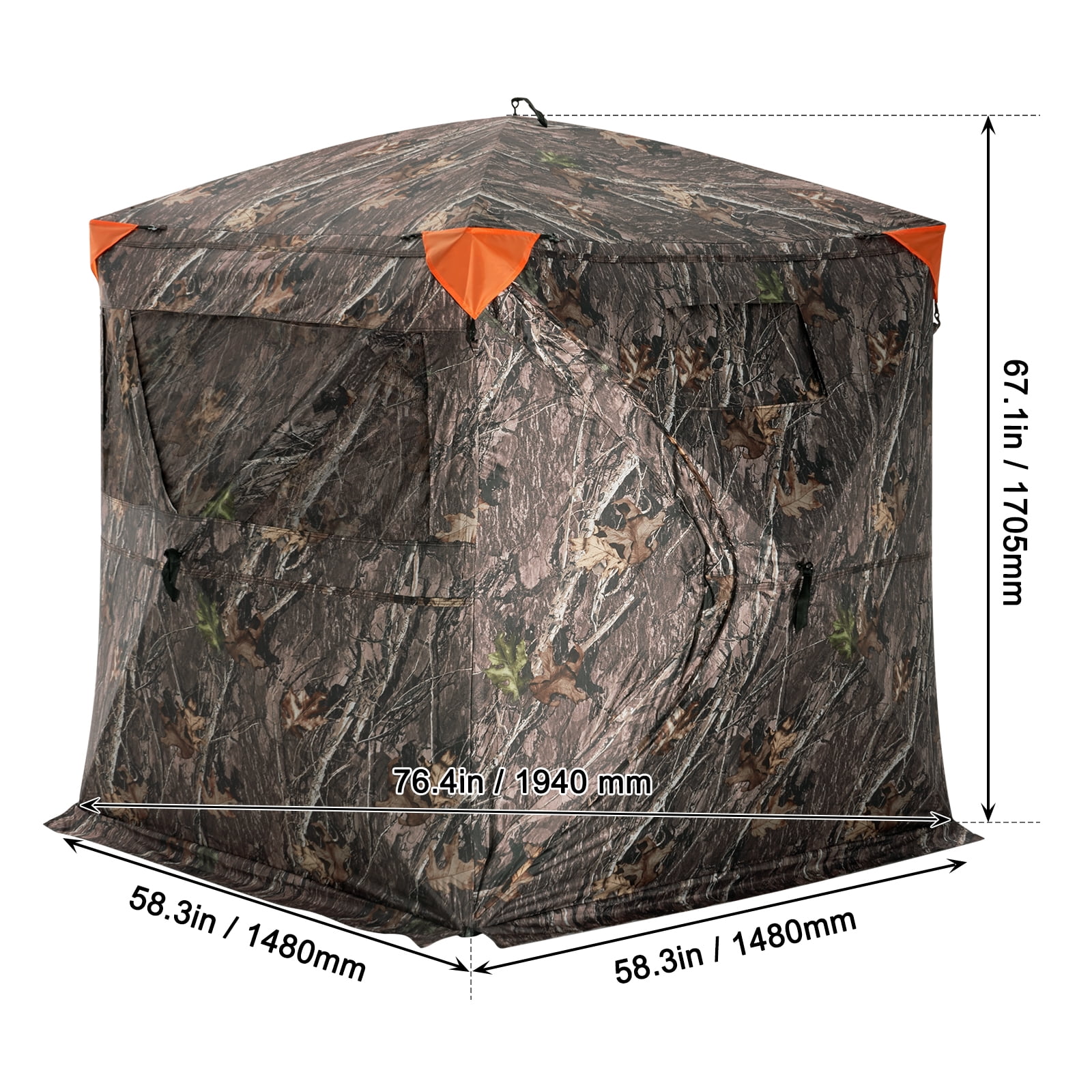 VEVOR Hunting Blind, 270° Ground Blind, 2-3 Person Pop Up Deer Blind for Hunting with Carrying Bag, Portable Resilient Hunting Tent, 3 Horizontal Windows for Turkey and Deer Hunting