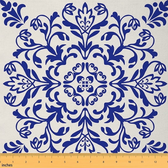 Erosebridal Navy Blue Floral Fabric by The Yard,Bohemian Upholstery Fabric,Watercolor Pattern Exotic Blue Flowers Indoor Outdoor Fabric Vintage Chic Flower DIY Waterproof Fabric for Quilting,2 Yards