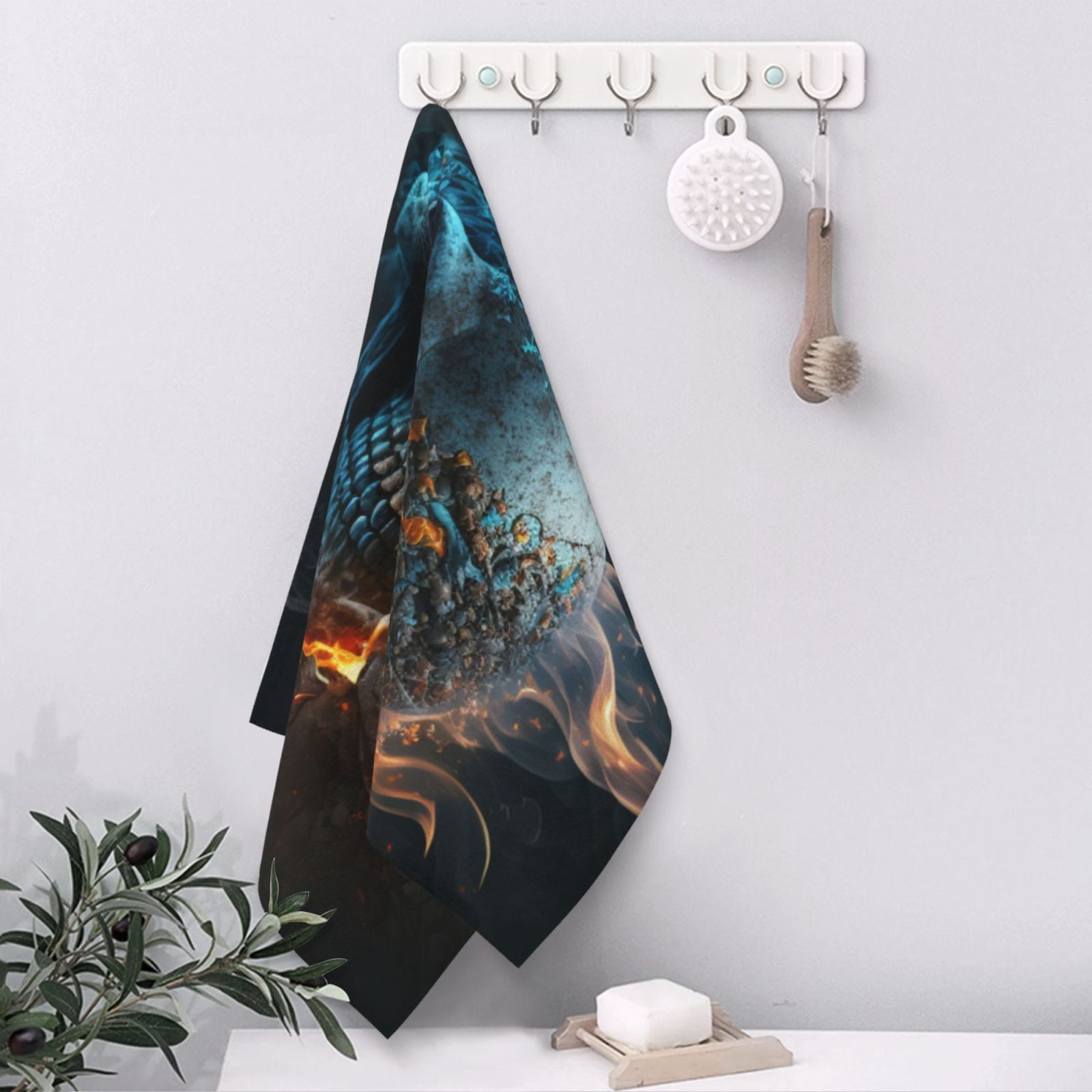 Burning Skull Head Death Fire Flaming 27.5" x 16" Ultra Soft Hand Towel, Face Wash Cloth for Bathroom, Gym, Travel, Pool