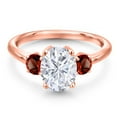 thumbnail image 3 of Gem Stone King 18K Rose Gold Plated Silver White Moissanite and Red Garnet Engagement Ring for Women | 2.84 Cttw | Oval 9X7MM | Gemstone Birthstone | Size 9, 3 of 7