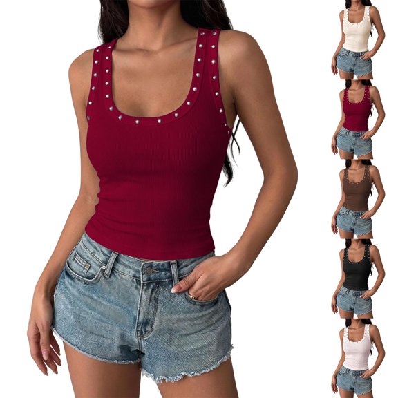 Sheghy Camisole Tops for Women 100%Cotton Women's Personalized Perforated Rhinestone Slim- Waist-cinching Outerwear Camisole