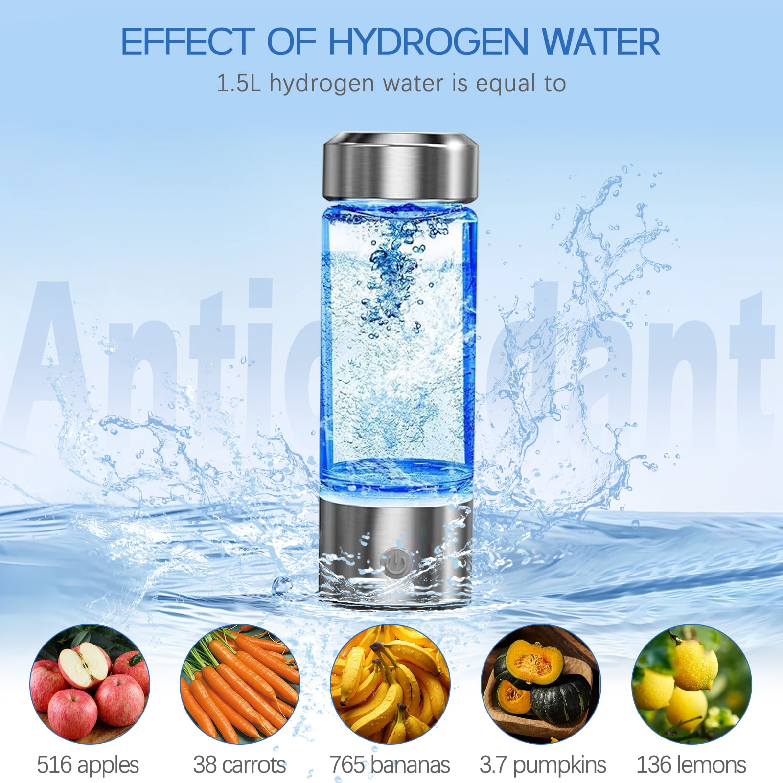 Hydrogen Water Bottle, Portable Rechargeable Hydrogen Water Bottle Generator, Hydrogen Water Bottle Generator with PEM SPE Technology Rich Water Glass Cup for Home Travel