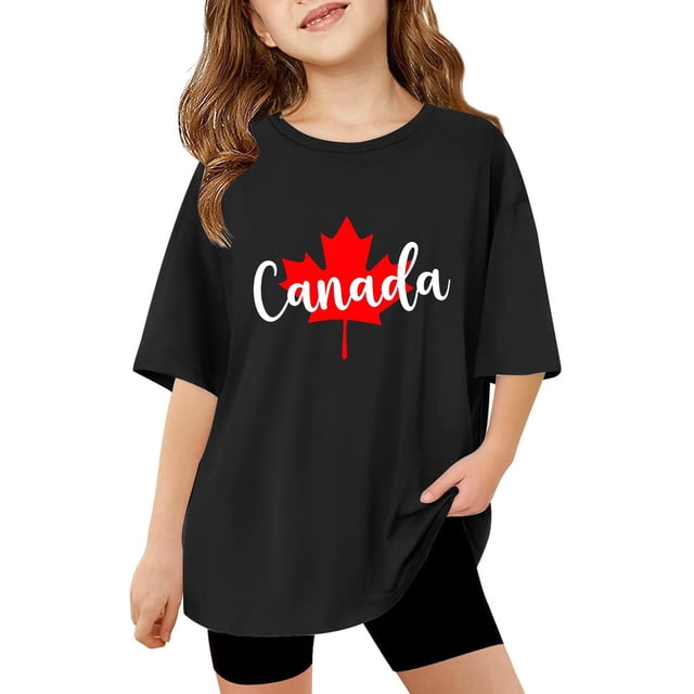 T-shirt Canada Filles Drapeau Canadien Col Rond Manches Courtes Tee Filles Fête du Canada Imprimé Drapeau Festival Filles Fierté du Canada Haut Graphique Décontracté
