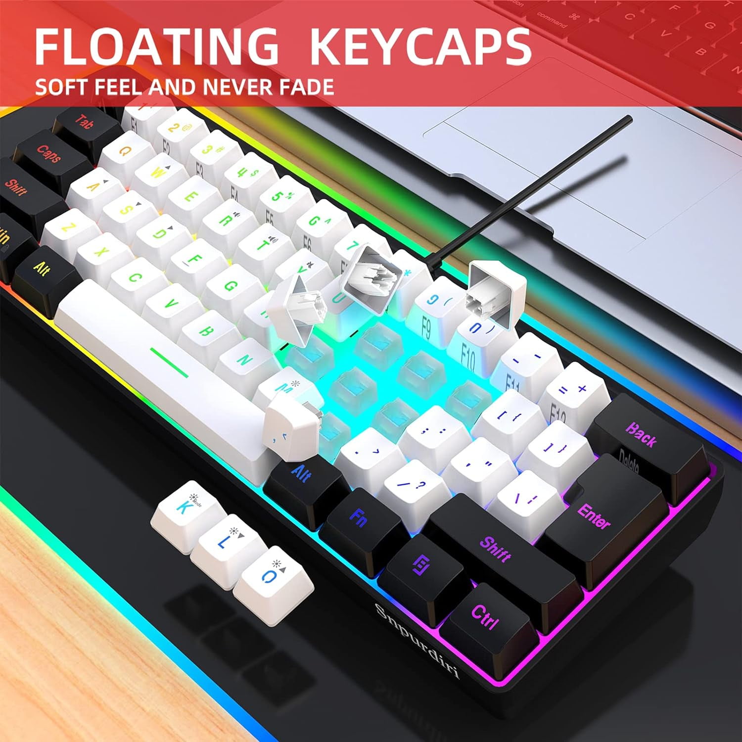 SnpurTech Compact USB-C Gaming Keyboard, Black&White