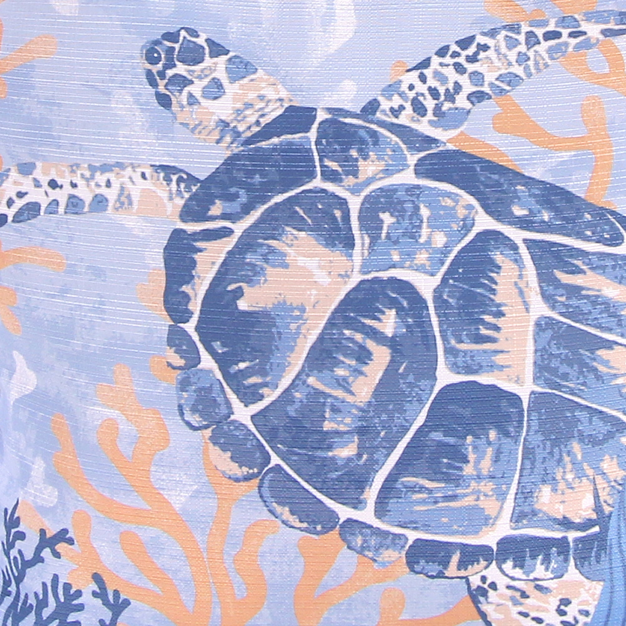 Jordan Manufacturing 18" x 18" Blue and Coral Sea Turtle Nautical Square Decorative Throw Pillow with Welt