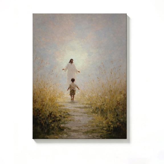 FLASHLUMI 8x12 Inch Jesus Walks Beside Me Canvas Wall Art, Inspirational Christian Decor for Living Room Bedroom, No Frame