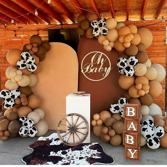 WODJR 158Pcs Cow Boy Balloon Garland Cow Boy Party Decorations Brown Apricot Cocoa Balloon Arch Cow Print Balloon Cow Print Balloon Arch Western Cowboy Party Decorations Cowboy Birthday Decoration