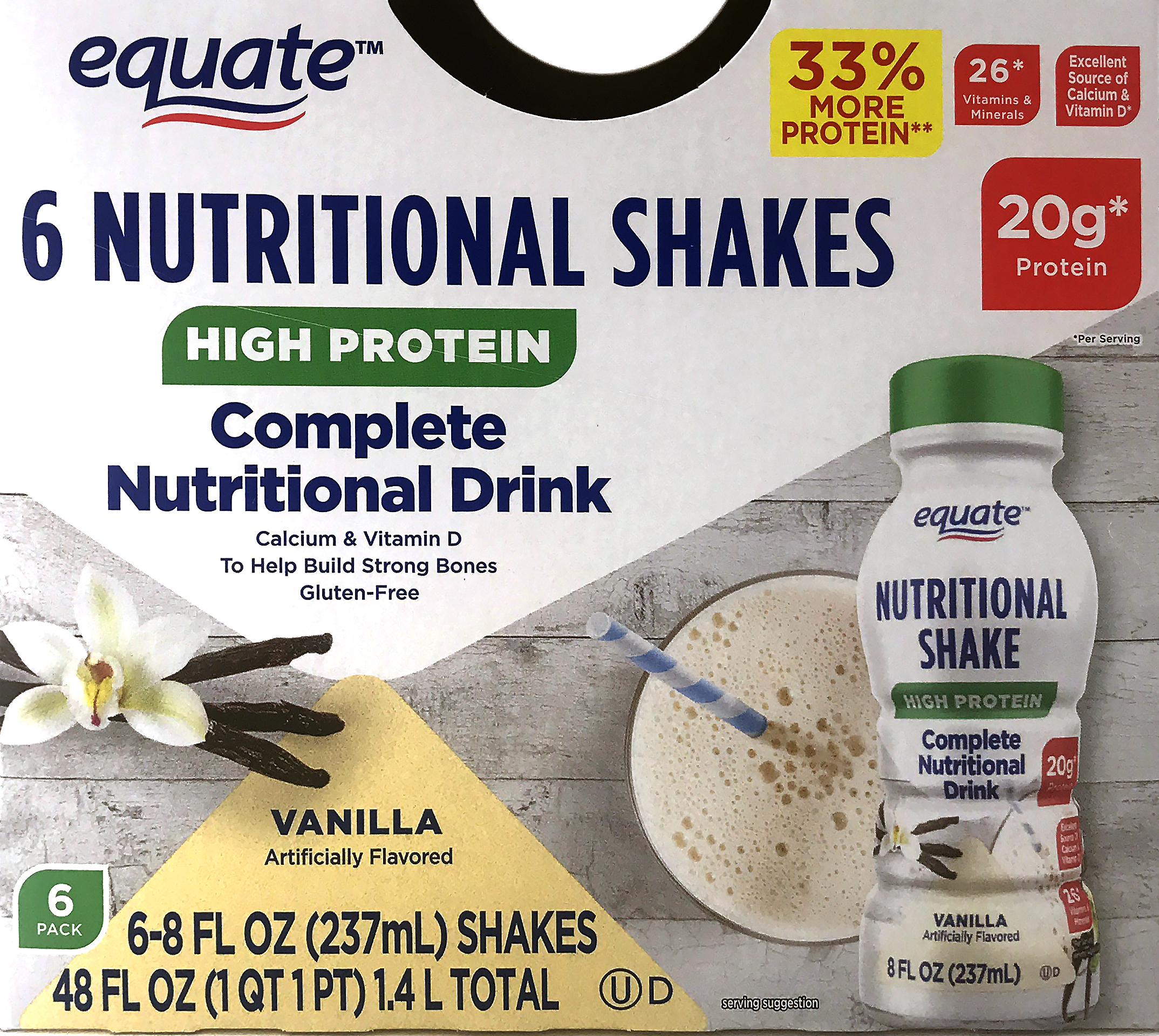 Equate High Protein Nutritional Drink, 20g Protein, Vanilla, 6Ct