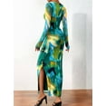 thumbnail image 6 of Women'S Bodycon Maxi Dress Fashion Long Sleeve Floral Print Tight Fitted Party Club Ruched Dresses Dark Green XS, 6 of 10