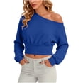 thumbnail image 4 of Women Sweatshirt Top Baeitkot Women Winter Casual Sports Style Sloping Shoulder Long Sleeved Sweatshirt Pullover Top Blue S, 4 of 6