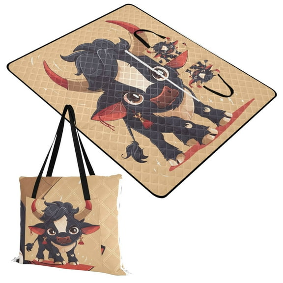 Extra Large Picnic Beach Blanket Waterproof Sand Proof Portable Outdoor Mat Cartoon Baby Cow 60x80