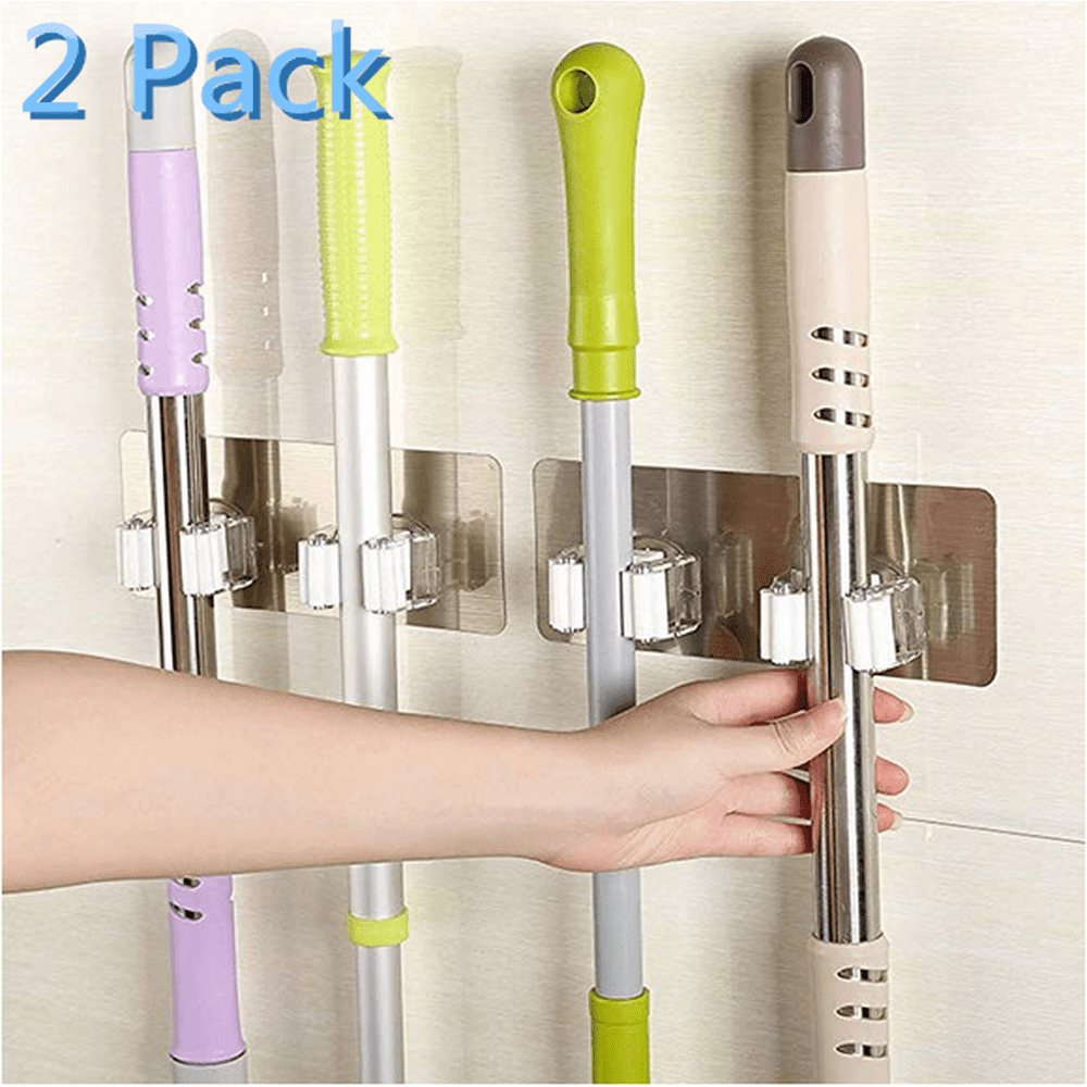 2 Pack Self Adhesive BroomAnd Mop Holders Waterproof Broom Hangers No Drilling Broom Grippers
