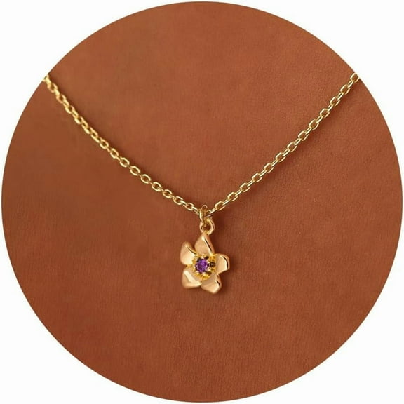 Birth Flower Necklace 14K Gold Plated Birthstone Necklace for Women Dainty Personalized Jewelry