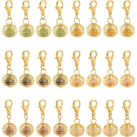 24pcs Golden Stitch Markers Stone Cage Dangle Charms Gemstones Crochet Stitch Marker Removable Lobster Clasp Pendants for Knitting Yarn DIY Crafts Hair Shoes Decor