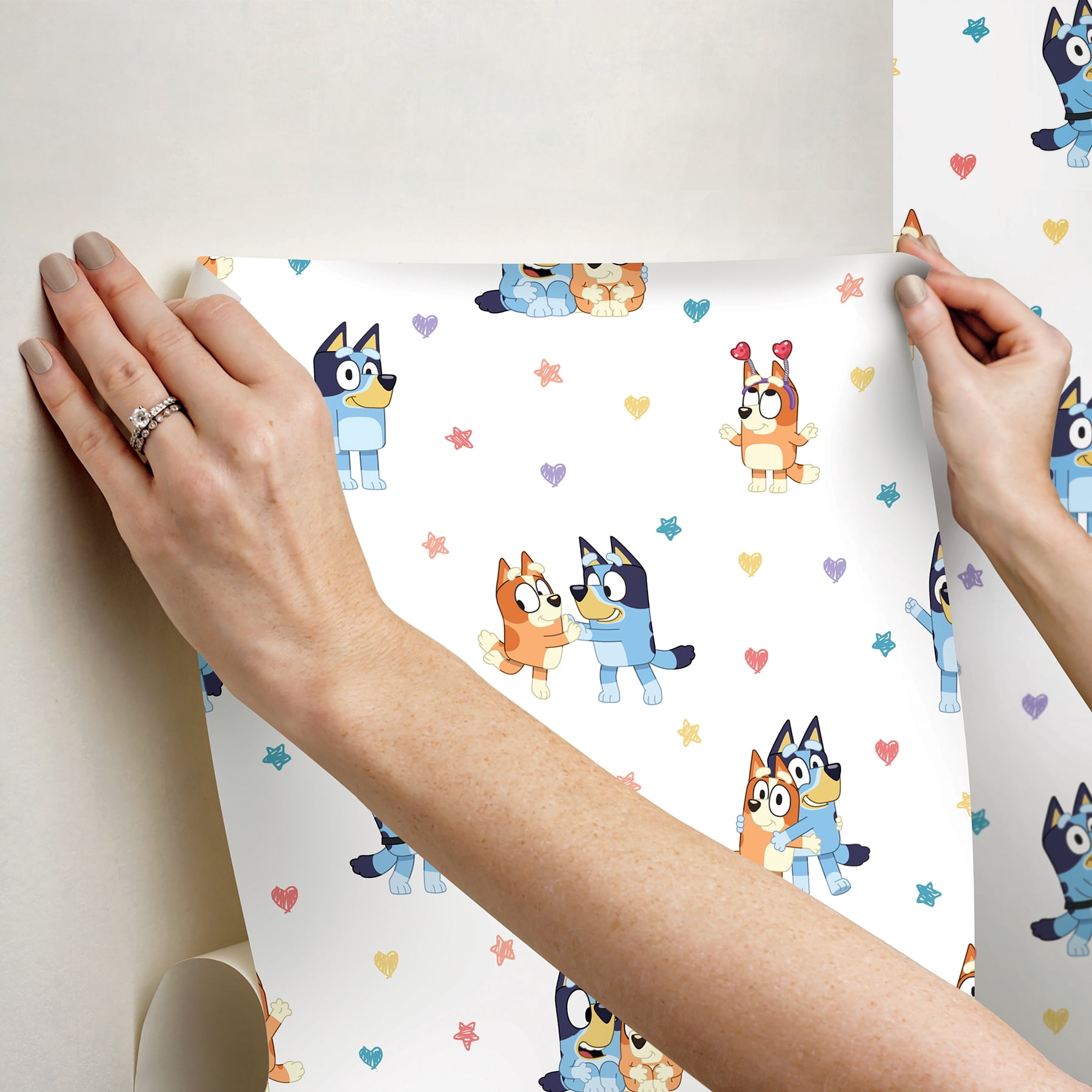 RoomMates Bluey and Bingo Hearts Multicolor Peel and Stick Wallpaper
